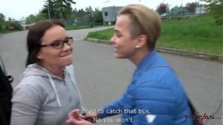 Real short hair lesbian convinced by Wendy Moon to fuck man