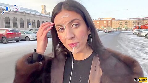 Public Cumwalk With Stranger For Money. Huge Jism On Face, Slut